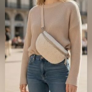 Teddy Plush Sherpa Crossbody/ Belt Bag w/ Adjustable Leather Strap
